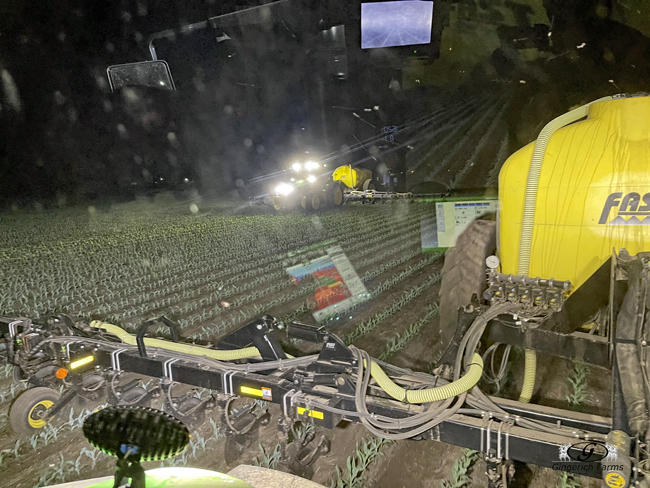 2 Sidedress bars at night - Gingerich Farms