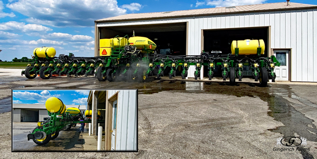 Cleaning planter at Gingerich Farms