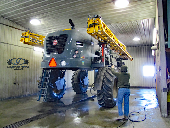 Washing sprayer at Gingerich Farms