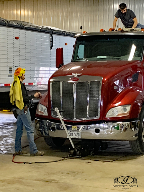 Waxing truck at Gingerich Farms