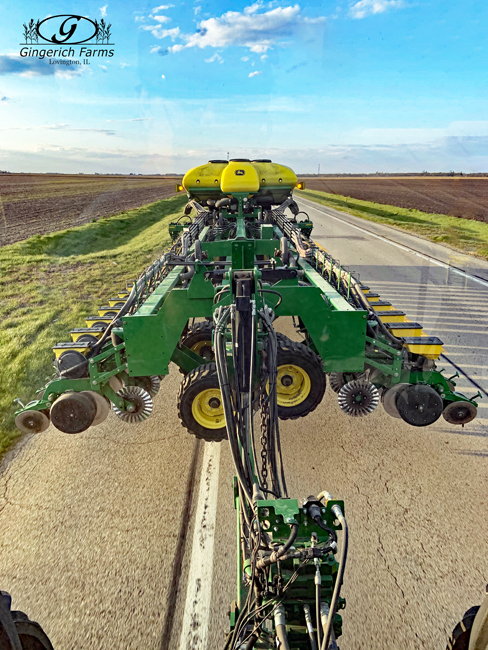 Bean planter on the road at Gingerich Farms