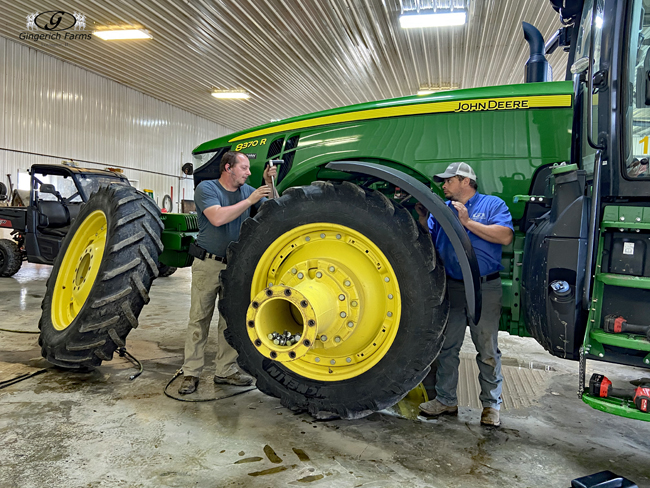 Changing tires on John Deere tractor - Gingerich Farms