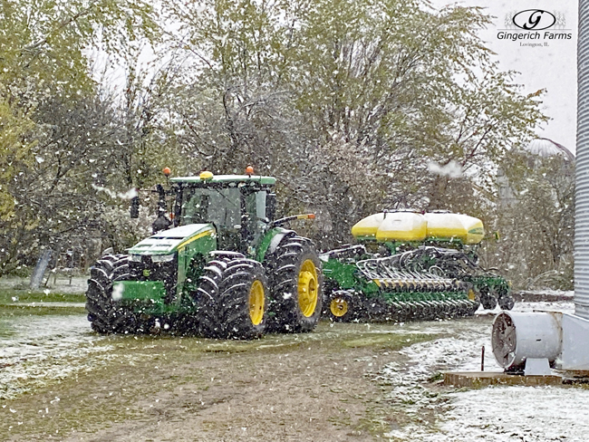 Planter in snow - Gingerich Farms