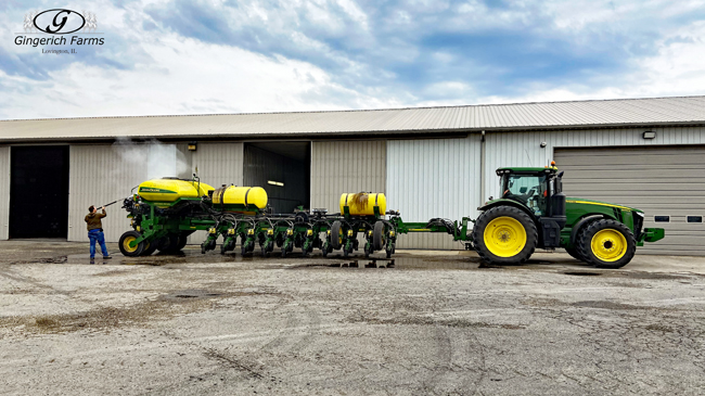 Washing John Deere planter - Gingerich Farms